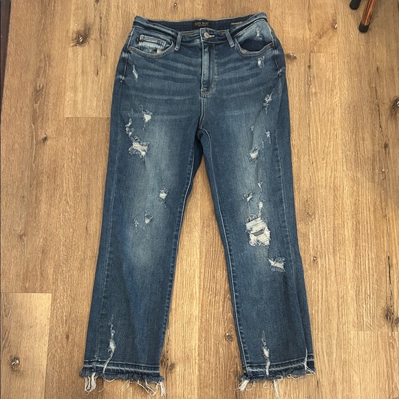 Judy Blue Denim - Judy Blue Dark Wash Distressed Straight Leg Jeans